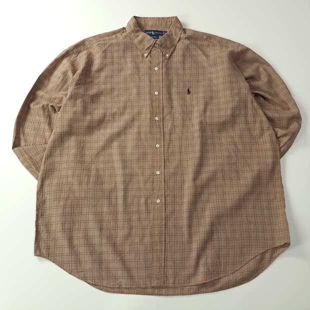 CA391 2XL 폴로 빅사이즈 90s 브라운 글렌체크 셔츠 남방