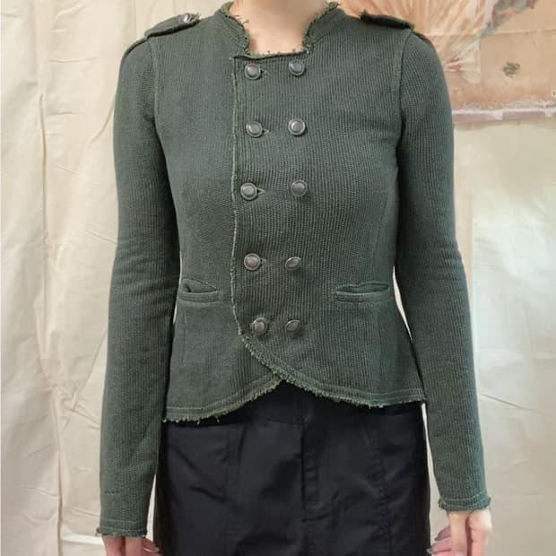 나폴레옹 딥그린 그런지 니트 자켓 