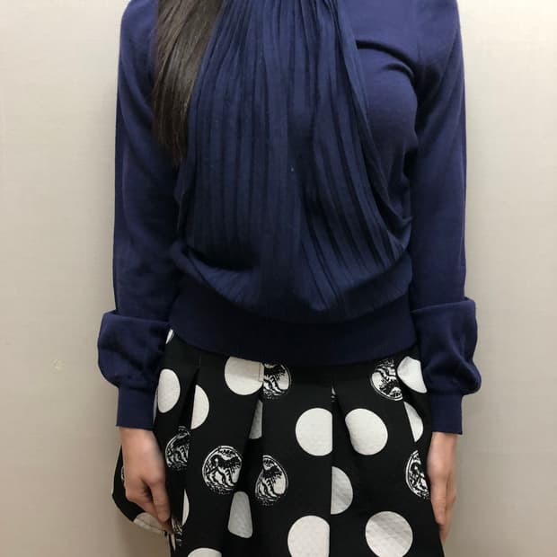 빈티지 퍼플 블루 플리츠 탑