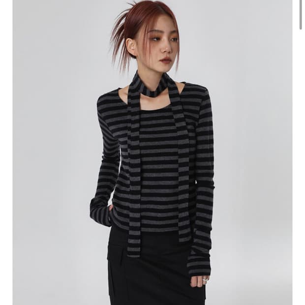 [블랙업] 키챈 스트라이프 앙고라티(머플러 세트)