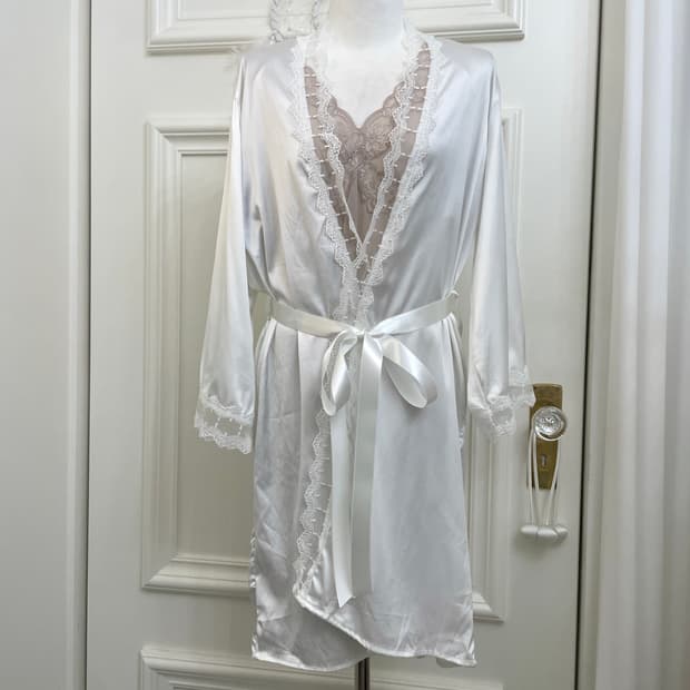 white lace bow satin gown