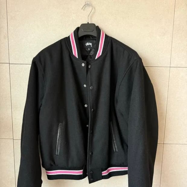 스투시 S 토크 멜튼 바시티 자켓 블랙 L