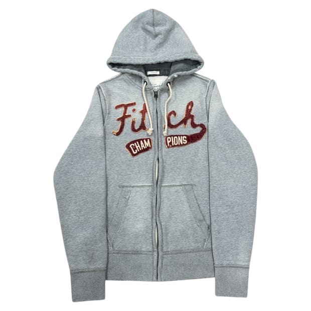 아베크롬비 빈티지 Y2K 데미지 그런지 스펠로고 기모 후드집업 그레이 L