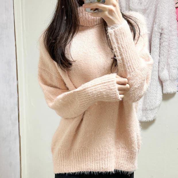 빈티지 살구 핑크 퍼 니트 히메갸루 로걀 라떼 발레코어 헤이세이 히메카지