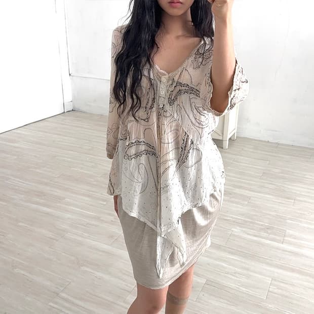 Light Beige Boho Oriental Paisley Top