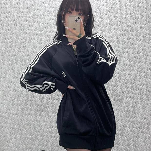 아디다스 흑탭 빈티지 오리지널 검흰 져지 집업 XL C11098