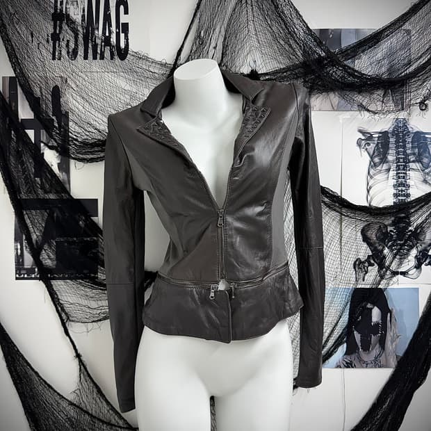 Studs detail real leather jacket