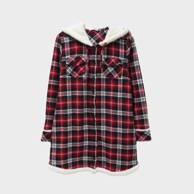 코르자 뽀글이 후드 체크 자켓 61502