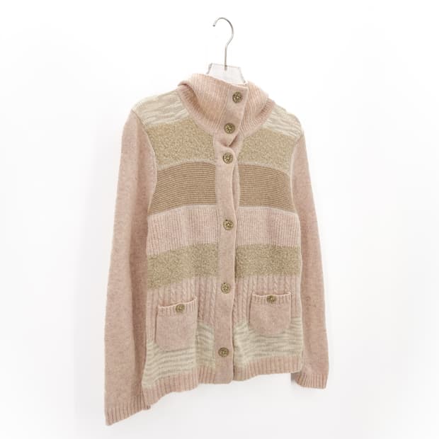 빈티지 파스텔 핑크 울&앙고라 니트 가디건