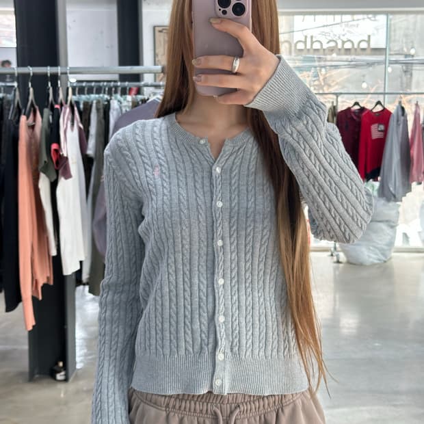 폴로랄프로렌 핑크포니 케이블 꽈배기 가디건 