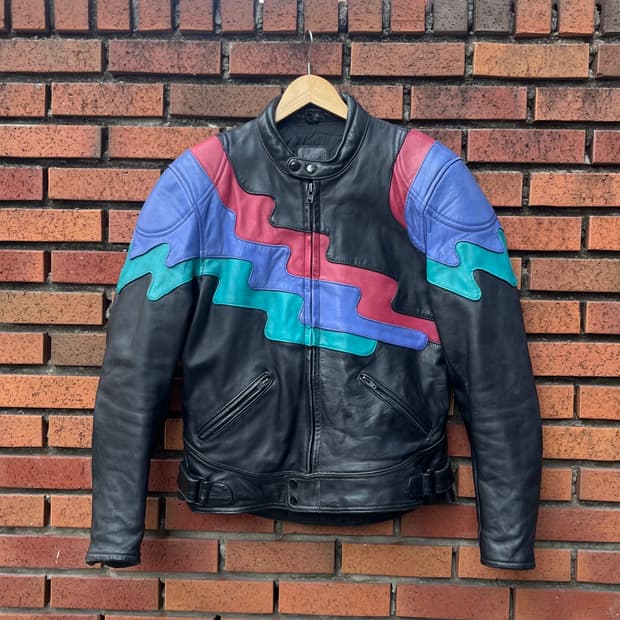90s 빈티지 올드 가죽 레이싱 자켓 (95-100)