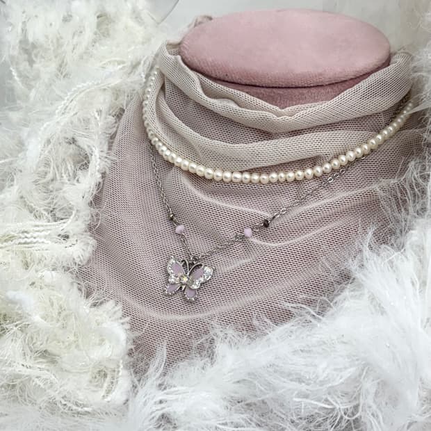 Anna Sui 나비 진주 이중 레이어드 목걸이