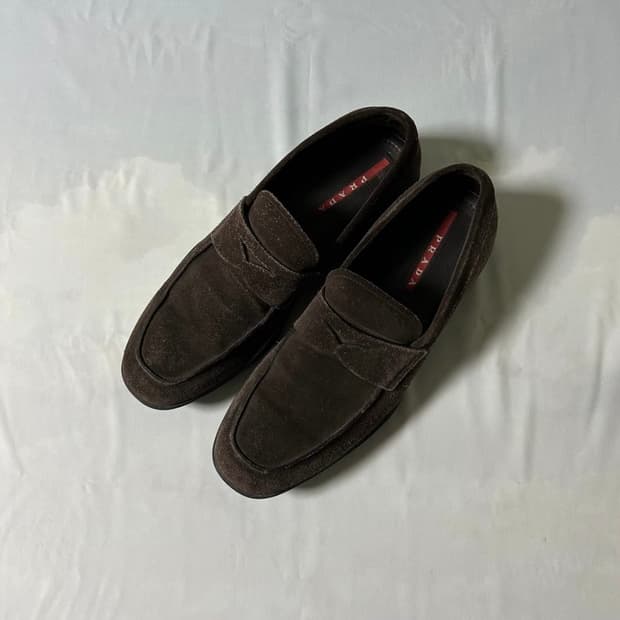 Prada sports suede dark brown loafers
