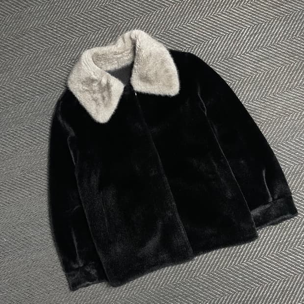 빈티지 아카이브 하이넥 배색 퍼 무스탕 자켓y 5186