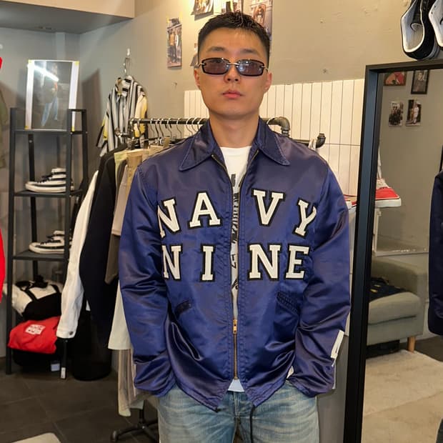 90’s Navy Nine patch satin coach jacket