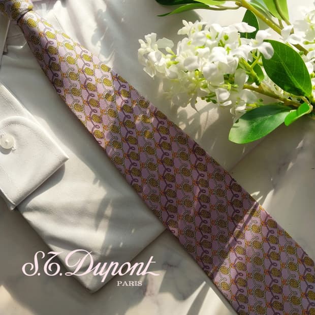 에스 티 듀퐁 실크 연보라 패턴 넥타이 9.5cm A+등급 K1567
