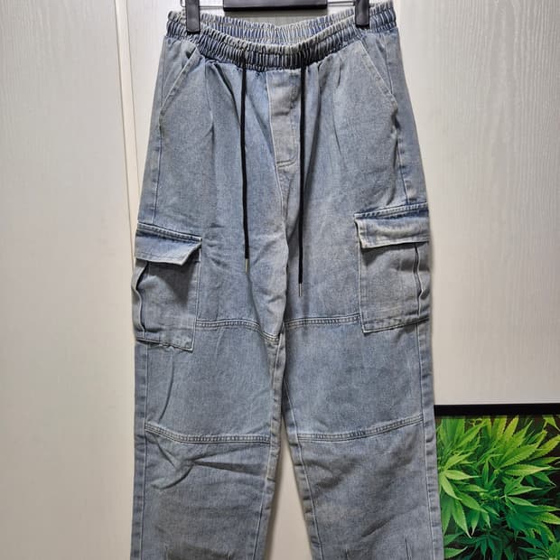 (세일)(새상품)워싱 데님 카고 조거 팬츠