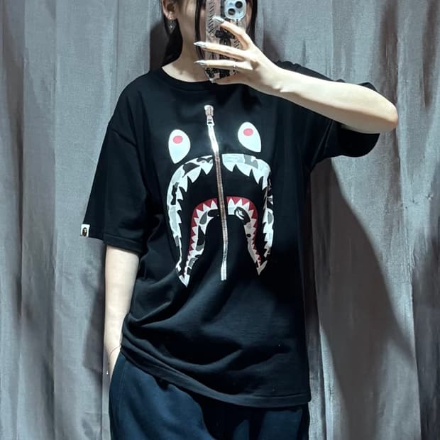 M BAPE 베이프 샤크 실버화이트 반팔