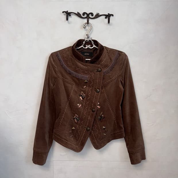Brown western cubic tassel velvet jacket