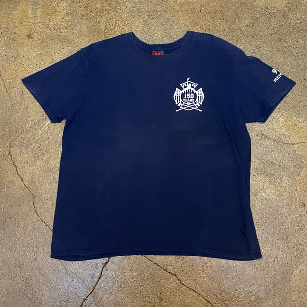 미국 빈티지 FDNY 뉴욕 소방관 프린팅 굿즈 반팔티 락티셔츠