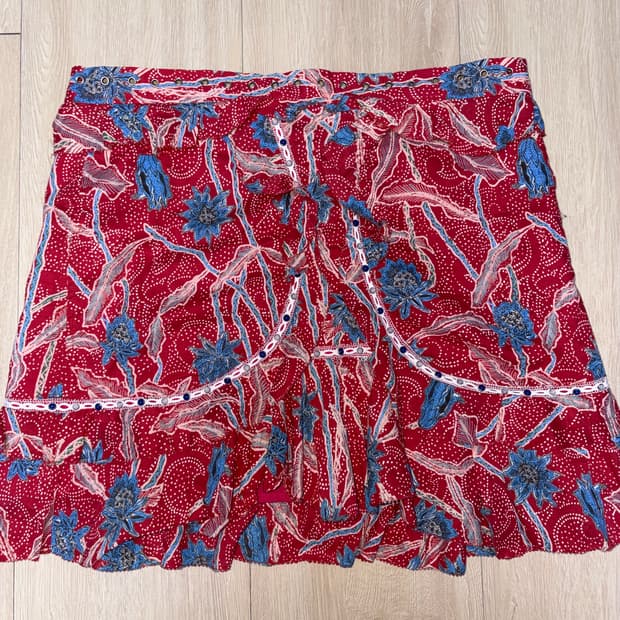 이자벨마랑 레드 플로럴 비즈 스커트