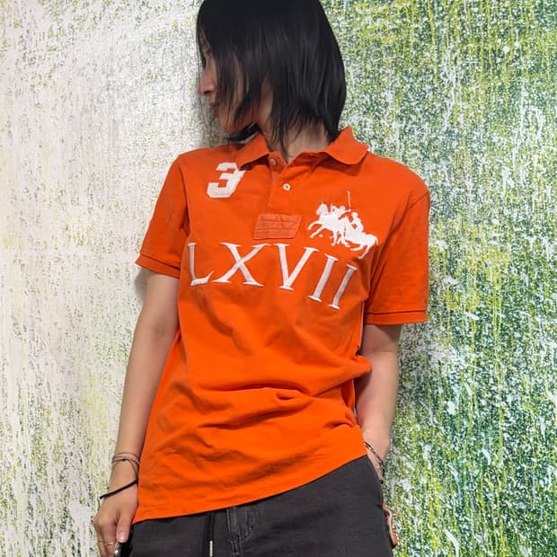 폴로 빅포니 주황 반팔 카라 티셔츠 L 