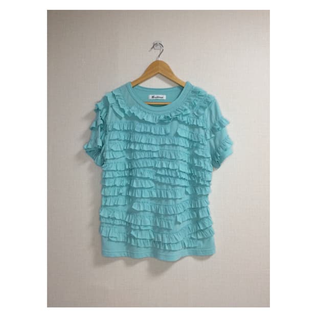 빈티지 컷 프릴 민트 반팔 티셔츠