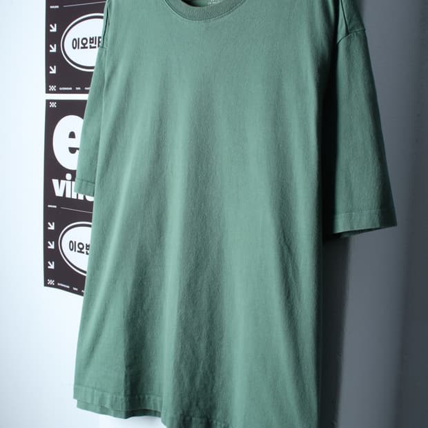 W(2XL) 에이치앤엠 반팔 티셔츠 빅사이즈 그린 무지-H35441