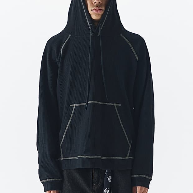 (1회착 택포가격) 헤더헬렌 VTG 와플 후드티 블랙 L