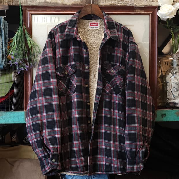 00s 랭글러 웨스턴 셔츠 플란넬 체크셔츠 쉐르파 양털 자켓 레드 xl