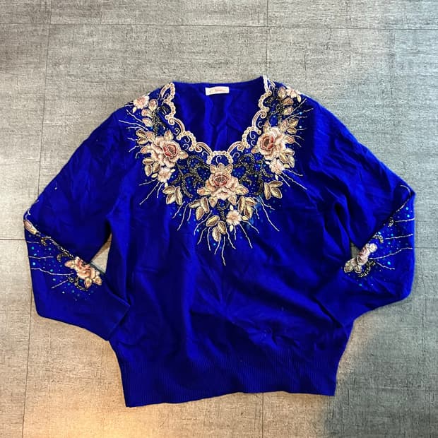 일본빈티지 Yumiwa 오리엔탈보헤미안 비즈 니트스웨터