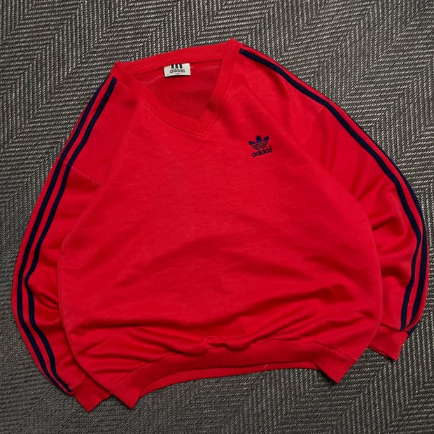90s 아디다스 올드스쿨 삼선 스트라이프 브이넥 긴팔 티셔츠y5097