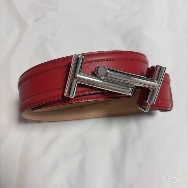 TODS 토즈 T버클 가죽 벨트 레드