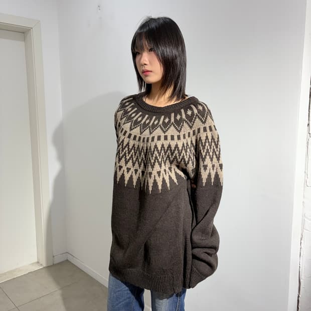 B: MING bemas 노르딕 브라운 오버핏 니트 