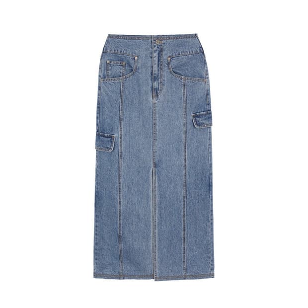 레이브 데님 롱 스커트 Denim Midi Skirt in Blue