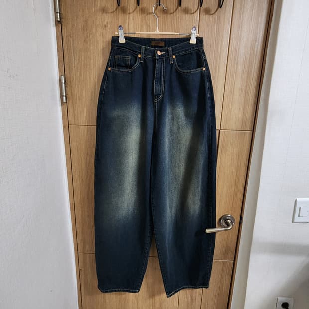 (S)여성 1ONE 페리에 백포켓 벌룬 와이드 데님 팬츠