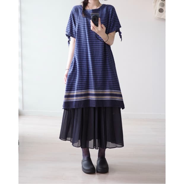 Navy stripe mori one-piece