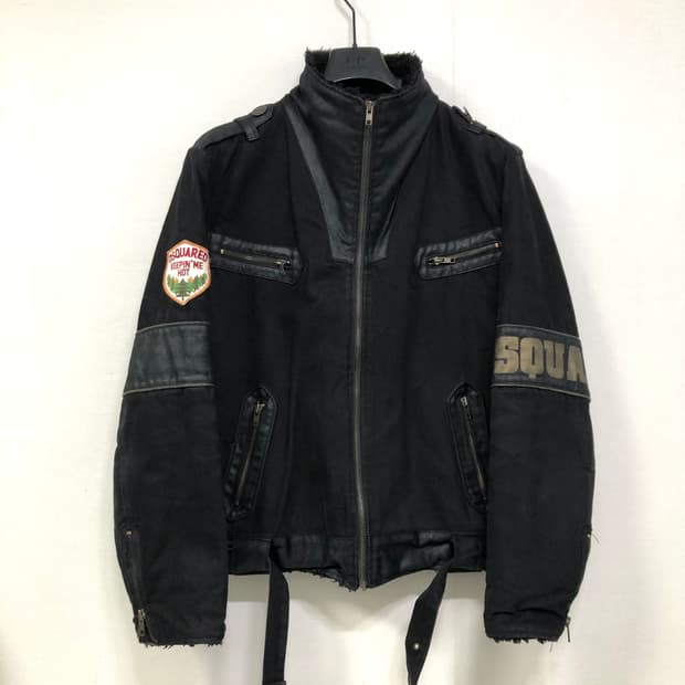 디스퀘어드2 빈티지 남성 양털카라 코튼 레이싱 바이커 자켓 _ 블랙