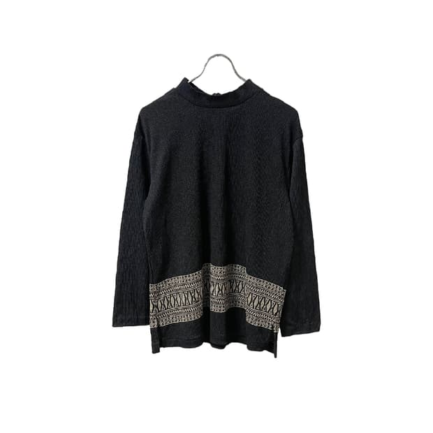 Ethnic Ribbed Half-neck Knit BL