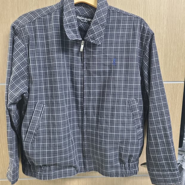 입생로랑 체크 패턴 블루종 자켓 95