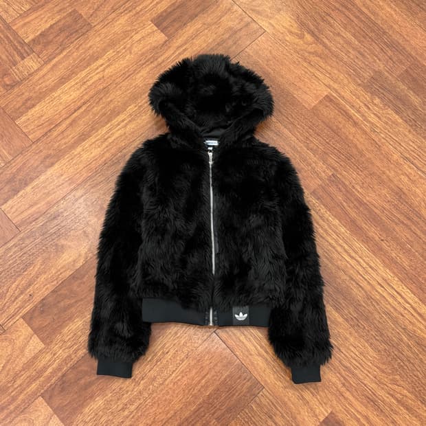 여성용 85 아디다스 블랙 퍼 후드 자켓 