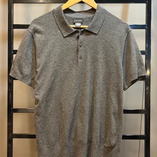 [L] 클럽모나코 CLUB MONACO 니트 카라 반팔 티셔츠 차콜그레이