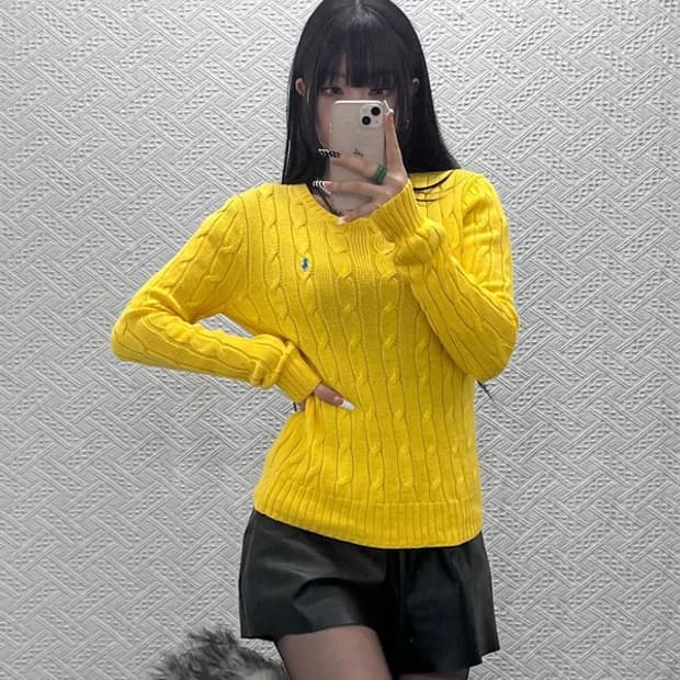 폴로 랄프로렌 레트로 대장핏 옐로우 꽈배기 니트 M C10137