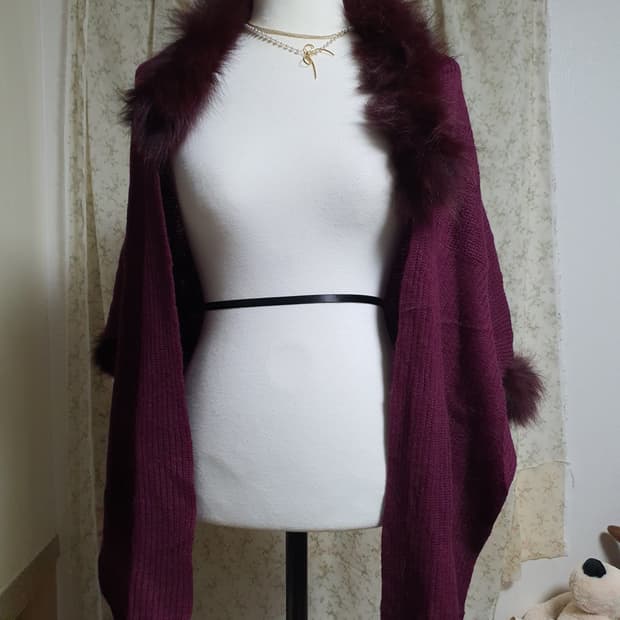[빈티지] 퍼플 버건디 퍼 니트 숄 가디건