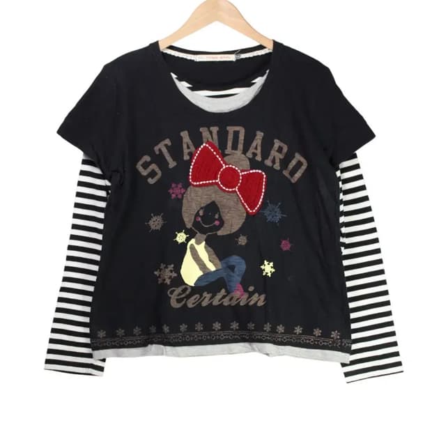 빈티지 모리걸 레이어드 블랙 긴팔 티셔츠