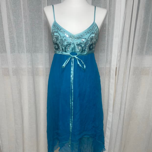 빈티지 스팽클 블루 언발란스 원피스