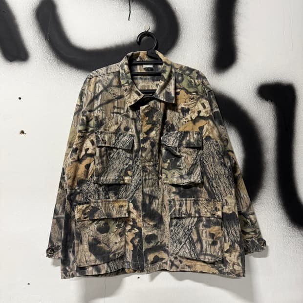 VTG 빈티지 리얼트리 , 모시 오크 풀 패턴 멀티 포켓 긴팔 셔츠