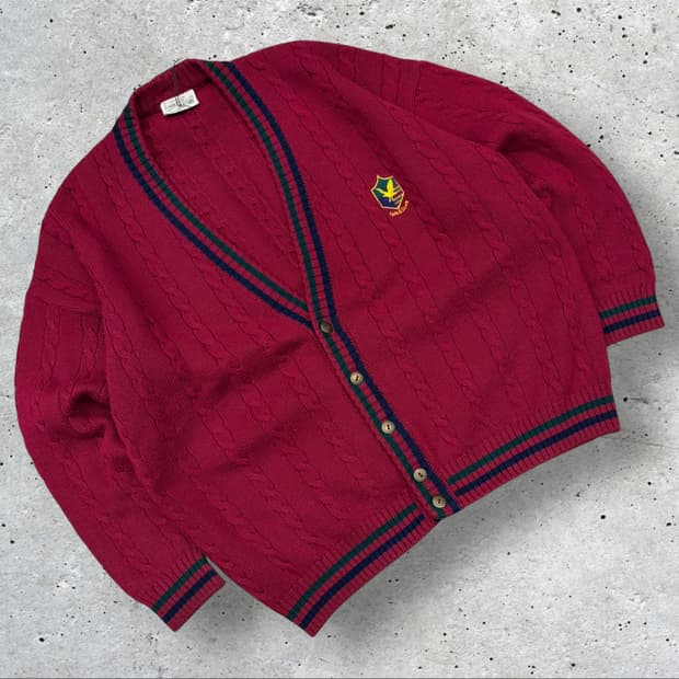 [L] 라일앤스코트 꽈배기 램스울 니트 가디건 레드 C597