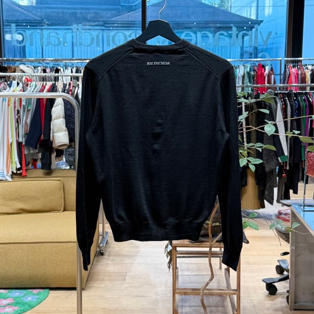 발렌시아가 블랙 백로고 라운드 니트 