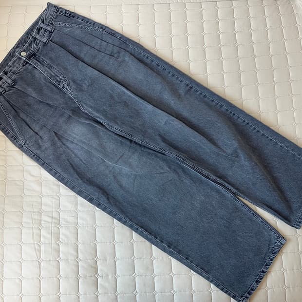 인템포무드 캣 브러시 와이드 투턱 데님 팬츠 L